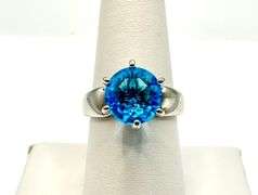 Amazing 14 Kt White Gold Plate 3.5 Ct Swiss Blue Topaz Ring