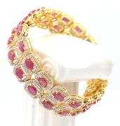 Enamoring Brand New European 20.00CTW Oval Faceted Ruby &  5.00CTW Diamond Bracelet in 14K Yellow Go