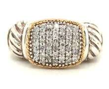 925 Sterling silver Effy 2 tone Pave diamond cushion shaped ring