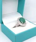 Dazzling 6.00CTS Oval Faceted Emerald & White Sapphire Ring in Sterling Silver