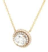 14kt Yellow gold 1ct round brilliant cut diamond with 0.25ctw double halo pendant on chain