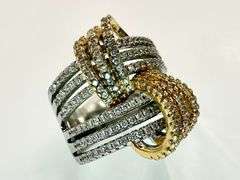 Dazzling Contemporary 14 Kt White and Yellow Gold Plated Simulated Diamond Ring