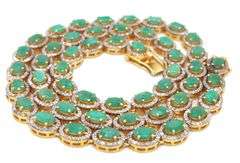 Enchanting Brand new European 15.00CTW  Oval Faceted Natural Emerald & Diamond Necklace in 14K Yello