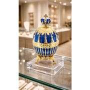 Blue Imperial Egg Gold Plated with Crystal Hinged