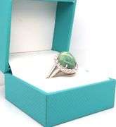 Enamoring 7.44CTW Oval Cabochon-Cut Natural Emerald & 1.39CTW White Sapphire Halo Ring in Sterling S