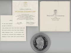 Gem Cameo Proof Large 1972 Panama 20 Balboas Silver Piece. Box/COA