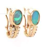 14kt Yellow gold double oval opal and diamond earrings