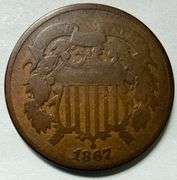 1867 Double Die Obverse 2 Cent Piece.