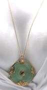 14kt Yellow gold round Jade Fortune pendant on chain