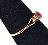 Dainty 10K Yellow Gold Ruby Gemstone Ring with Diamond Accents