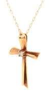 10kt Yellow gold diamond cross pendant on chain