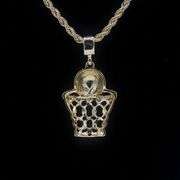 14 Kt Yellow Gold Plated Basketball Hoop Pendant Necklace