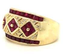 14kt Yellow gold ruby and diamond Lattice ring