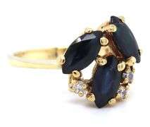 18kt Yellow gold 3 Marquise sapphire and diamond ring