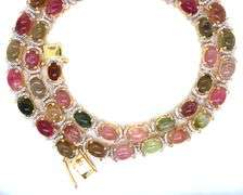 Inspiring Brand New European 38.00CTW Oval Cabochon-Cut Multi-Colored Tourmaline & 3.00CTW Diamond N