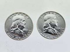 1955 & 1963-D Franklin Silver Half Dollars, UNC
