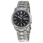 Seiko 5 Automatic Men's Watch Black Dial Skeleton Back Stainless Steel Bracelet