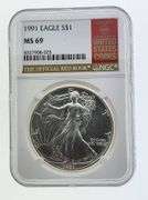 1991 American Silver Eagle, NGC MS69 "Red Book Label"