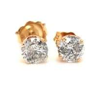 14kt Yellow gold 0.75ctw round brilliant cut diamond stud