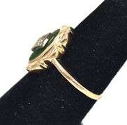 Vintage 10K Yellow Gold Jade Gemstone Ring with Diamond Accents