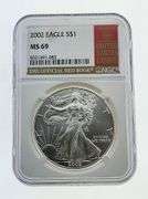 2002 American Silver Eagle, NGC MS69 "Red Book Label"