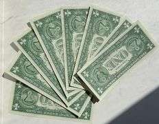 Eight Consecutive 1957 B US Silver Certificates