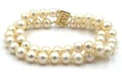 Double row 8mm pearl bracelet in 14kt yellow gold
