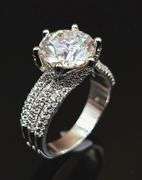 14 Kt White Gold Plate 3.5 Ct VVs1 Sparkling White Simulated Diamond Ring
