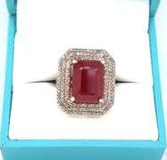 Gorgeous Massive 13.20CTS Emerald-Cut Ruby & 1.10CTW Diamond Ring in Sterling Silver