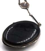 Vintage 925 sterling silver black onyx photo locket pendant lariat necklace