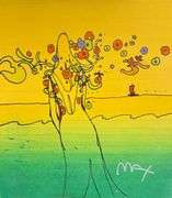 Rare Peter Max Original Mixed Media with Watercolor 'Mermaid with Sailboat', c. 1989