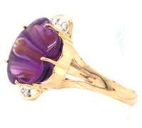 14kt Yellow gold Cab flower shaped amethyst and diamond accent ring