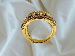 14 Kt Yellow Gold Plate 5.75 Cttw Simulated Diamond Midnight Blue Sapphire Ring