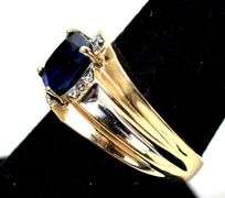 Stunning 10K Yellow Gold Blue Sapphire Gemstone Ring with Diamond Accents