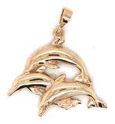 14kt Yellow gold Swimming triple dolphin pendant