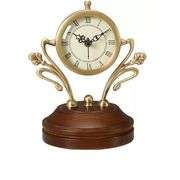 Vintage-Style Copper Brass Mantel Clock with Wood Base