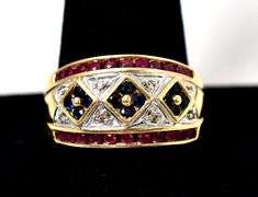 Colorful 14K Yellow Gold Sapphire, and Ruby Gemstone Ring with Diamond Accents