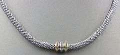 925 Sterling silver Tri color Mesh collar necklace with diamonds