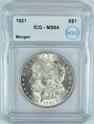 1921 Morgan Silver Dollar ICG MS64 Brilliant Uncirculated, Strong Luster