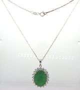 Endearing 6.59CTS Oval Faceted Natural Emerald & 2.25CTW White Sapphire Pendant Necklace in Sterling
