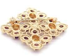 14kt Yellow gold round amethyst and oval citrine and diamond Filigree square brooch