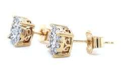 One pair of 14kt Yellow gold 0.35ctw Illusion set diamond cluster earrings