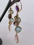 CERTIFIED 14K YELLOW GOLD DROP EARRINGS WITH MULTIPLE GEMSTONES