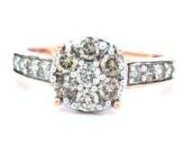 Lively 10K YG Modern Diamond Cluster Ring