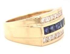 14kt Yellow gold blue sapphire and diamond men's ring