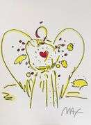 Rare Peter Max Original Mixed Media with Watercolor 'Angel with Heart', c. 1989