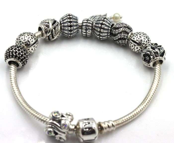 Pandora silver and black charms bracelet