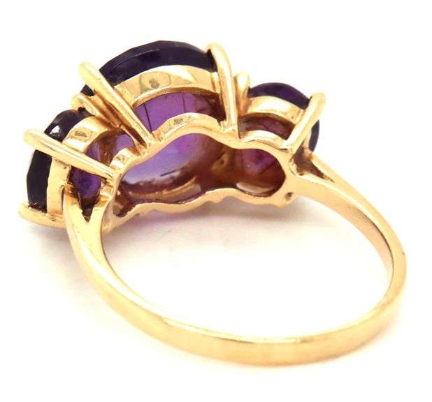 Fashionable 14K YG 3 Stone Amethyst Ring