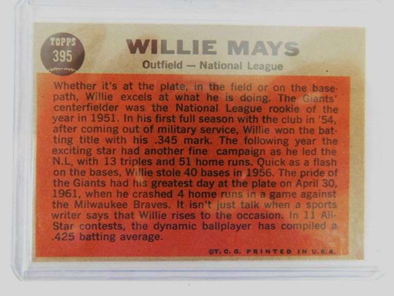 Willie Mays 1962 Topps All-Star Baseball Card