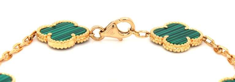 18kt Yellow gold Malechite 5 motif clover bracelet